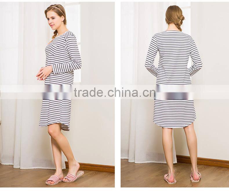 Best Price Qianxiu Ladies Long Sleeve Striped Images Sex Night Dress for Women