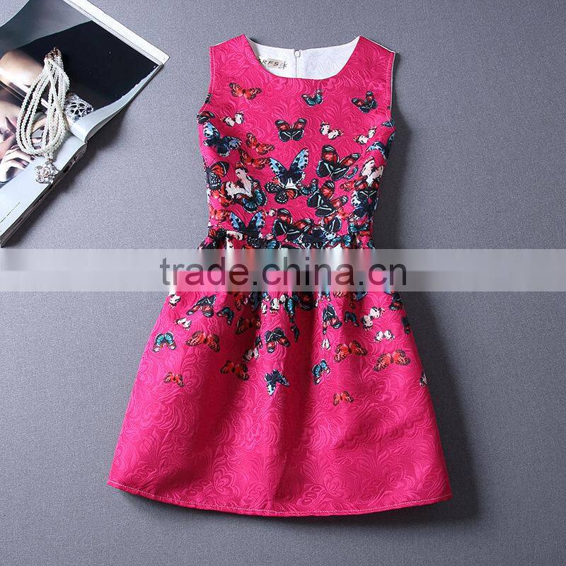 pink solid color printed A line dress/sym rose multi design sleeveless A line dress skirt