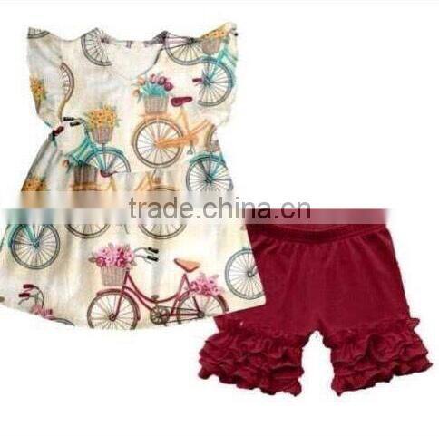 New design baby girl yellow top dress yellow ruffle floral print pants boutique clothing set