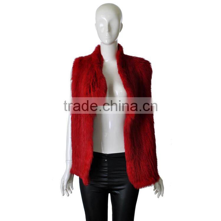 YanRan Fur YR052 Red Hand Knit Rabbit Fur Gliet/OEM Factory Top Quality Wholesale Fur Vest