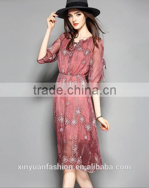 Shunyi silk dress latest embroidery designs High-grade fine dress