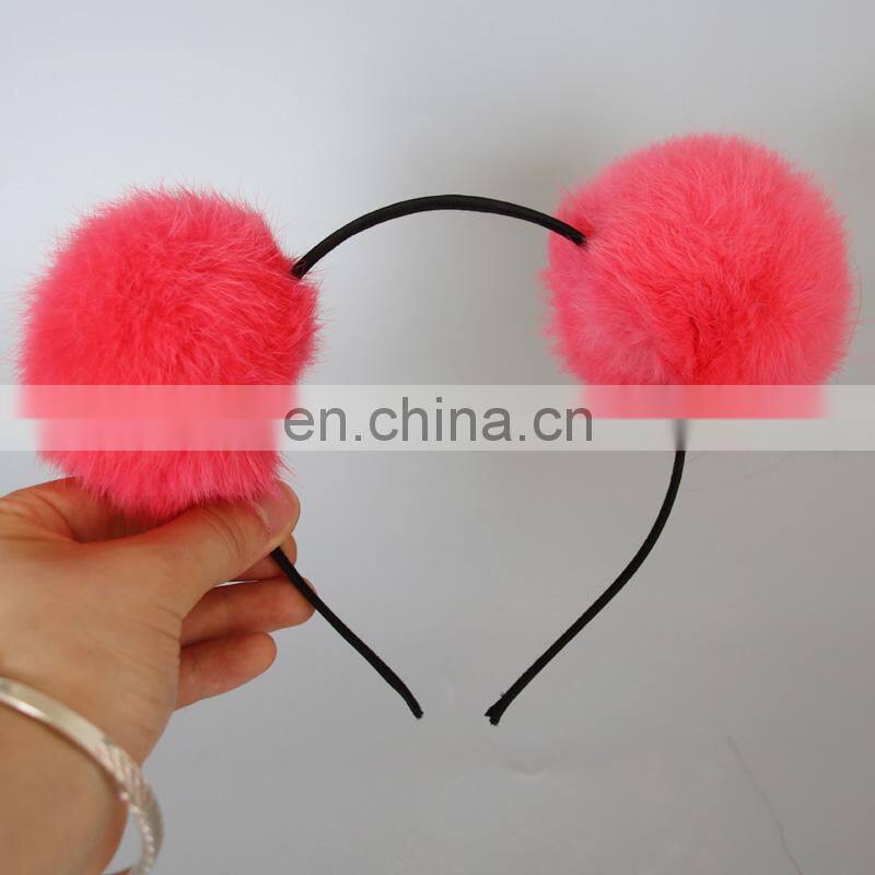 Fur pompom hair bands for girl lady fashion style real fur ball accessory