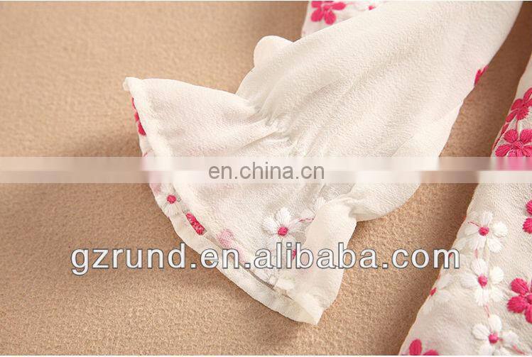 Summer new women's high-end European and American Slim embroidered flowers peach shirt sleeve T-shirt