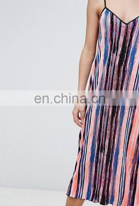 2017 Latest Design Midi Pencil Dress Splash Print V-neckline Dress Adjustable Straps Dress For Women