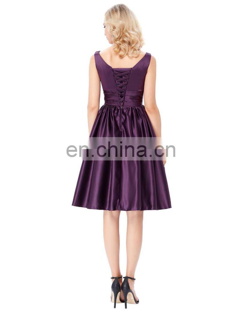 Grace Karin Sleeveless V-Neck Satin Purple Color Homecoming Dress Short Prom Party Dress 8 Size US 2~16 GK000126-2