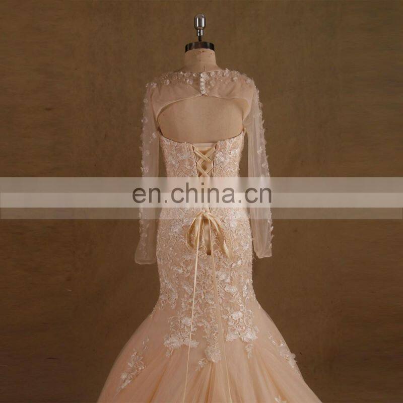 Fairy Heart Neck Mermaid Lace Handmade Flowers Wedding Dress Bottom Tulle With Jacket