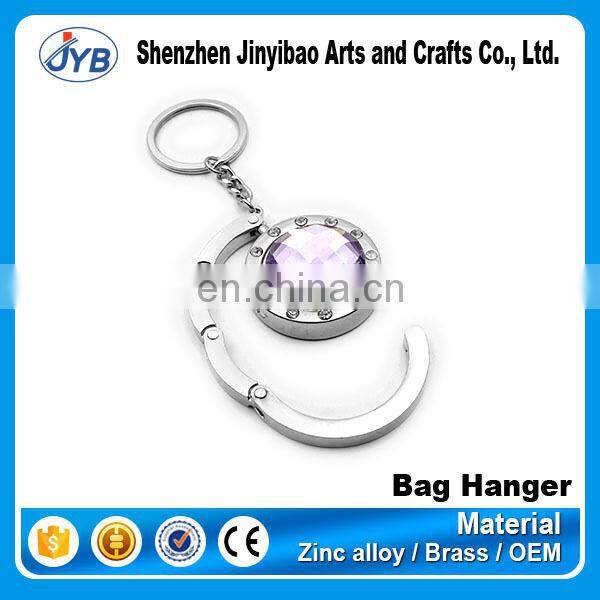 Promotional acrylic heart shape diamond metal bag hook/purse hanger