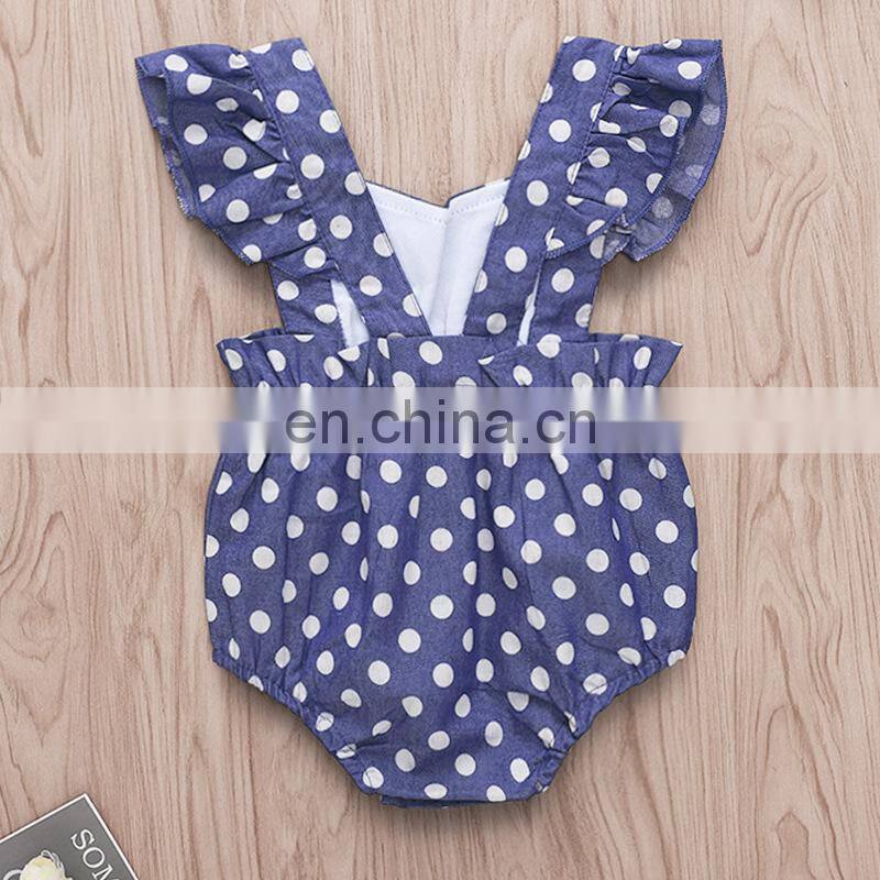 2019 summer denim blue dot full print infant rompers kids cotton bodysuits fly sleeved jumpsuits 0-2years