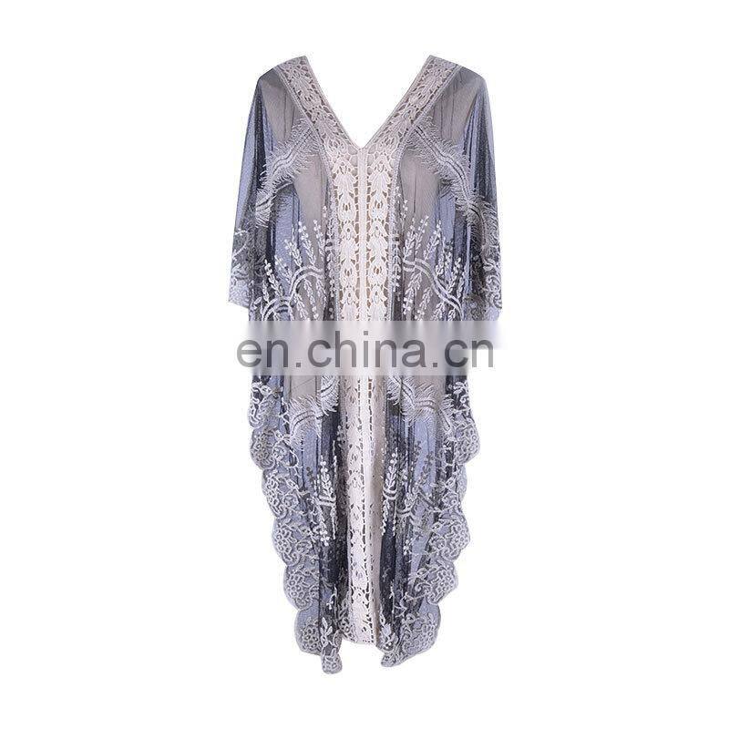 Plus size Mesh Cover up Beach Sarong Bathing suit Cover ups Embroidery Beachwear Ropa de Playa Mujer Beach Tunic Pareo de Plage