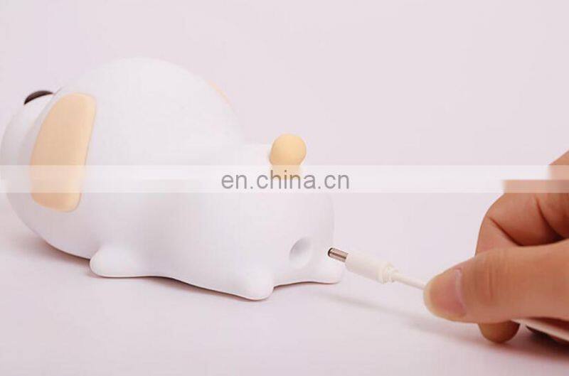 sensor touch muti-colors changing rechargeable Kids'Silicone puppy beside night light lamp