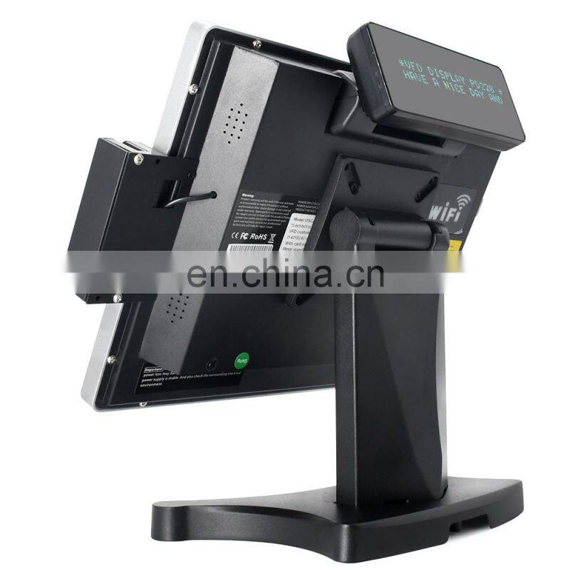 15" True Flat Touch Screen Monitor POS System Built-in VFD Customer Display Removable hard disk