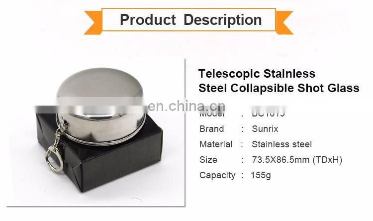 Stainless Steel Collapsible Cup with Keychain, Camping Folding Cup