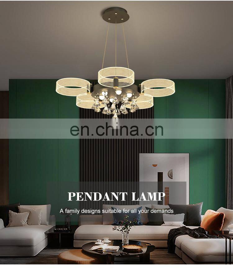 Factory direct 24watt 42watt Round Dining Room Black Gold Modern K9 Luxury Crystal LED Pendant Light