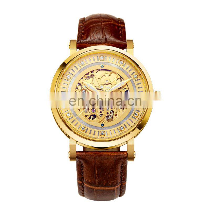 Utime Genuine Leather 10ATM Waterproof Automatic Luminous Mechanical Wristwatch Men Skeleton Mechanical Watch U0029G