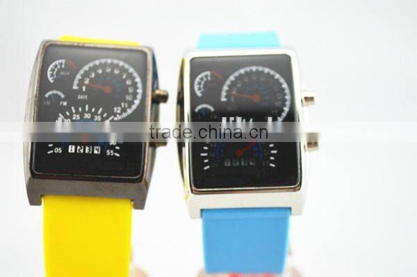 Hot sale gift led watches for ladies with silicone strap yellow / blue