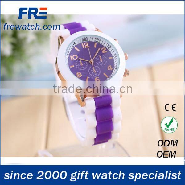 2015 popular contrast color silicone watch for young