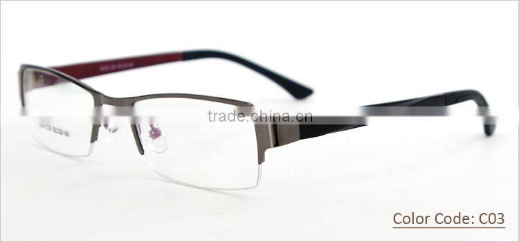 2014 new model half-rim metal china wholesale latest fashion in optical eyeglasses frame with eyeglasses hinge