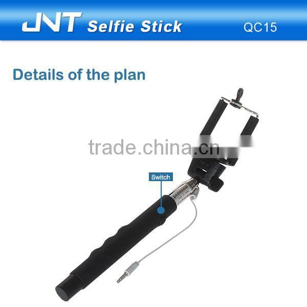 Silicon selfie stick monopod with silicon handle,selfie stick with cable QC15