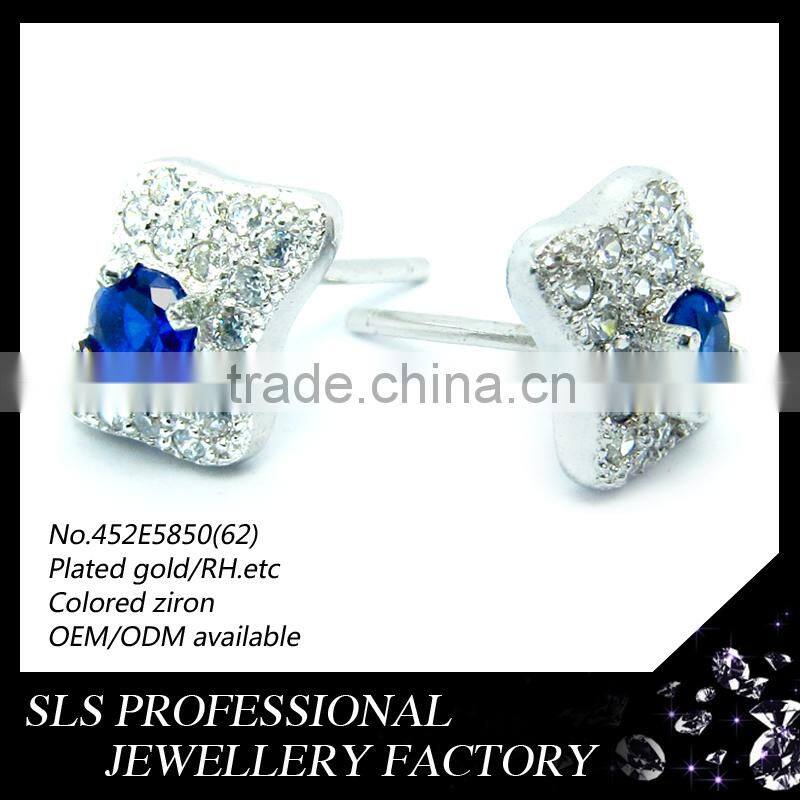 925 silver jewelry wholesale women's fashion square prong setting green stones stud earrings