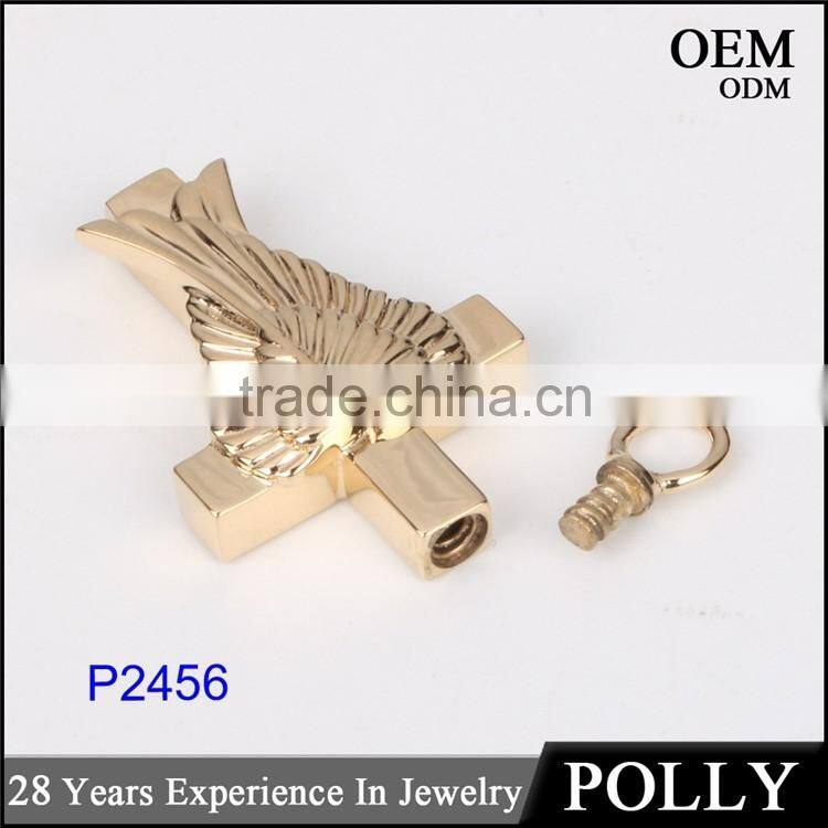 Custom 14k gold cross and wing hollow pendant jewelry 2016