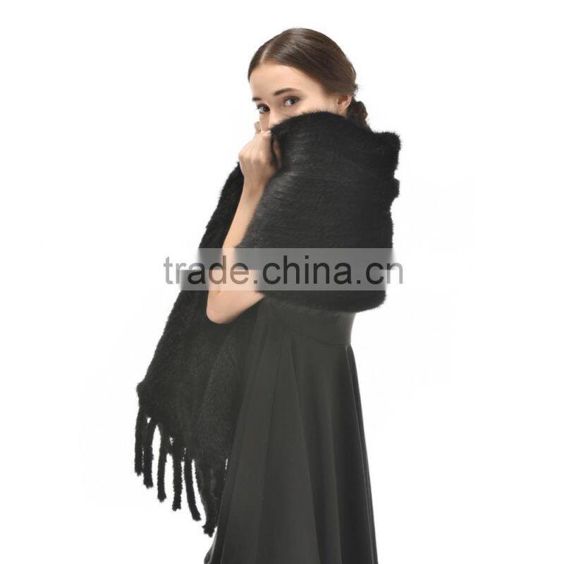 Hot Selling Style 2015 Fashionable Knitted Real Mink Fur Shawl with pockets