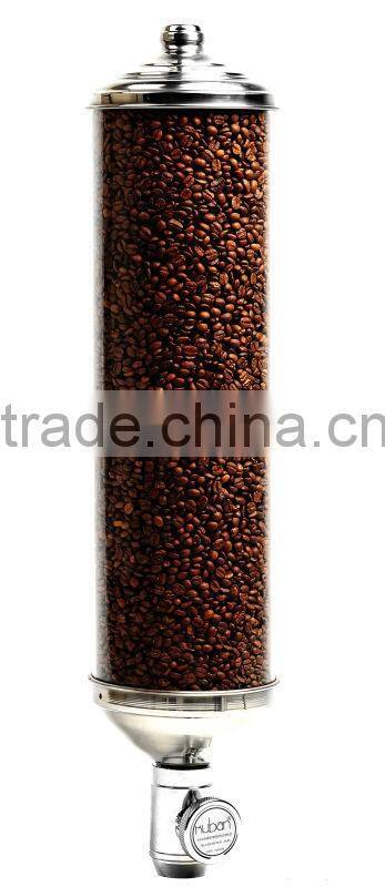 Best Wall Mounted Cylindrical Coffee Bean Dispenser, Coffee Storage Box Chrome and Plexiglass Topping Candy Sweet Dispenser