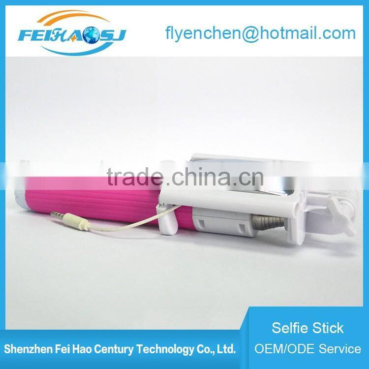 2016 Fashion fodable pocket cable monopod wired selfie stick with mirror