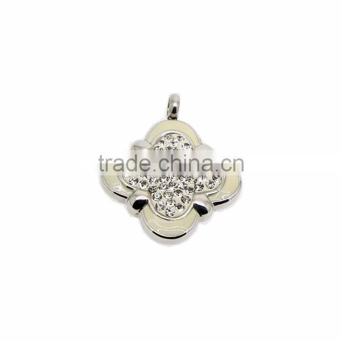 Factory Direct Price 2016 Latest Design With Logo Enamel Black Stainless Steel Pendant With Rhinestone