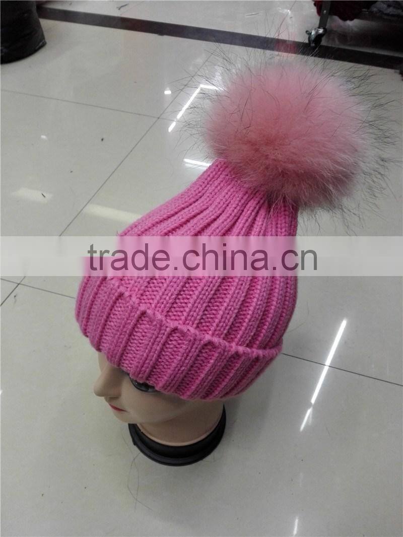 Hot winter real genuine fox fur pom poms hats Women knitted beanie with 15cm fur ball
