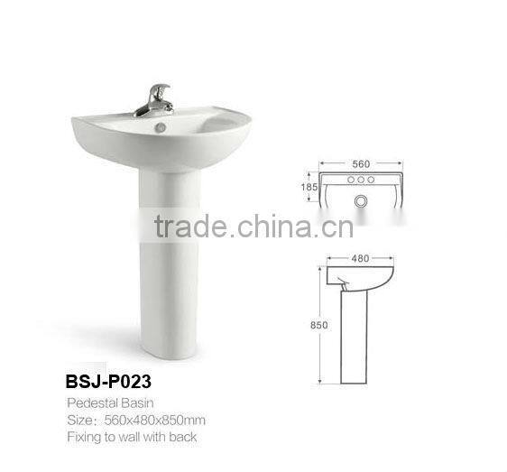 Made in china bathroom basin with pedestal/ceramic basin (BSJ-P023)