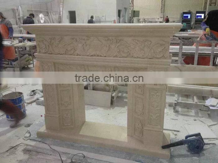 Yellow Marble Carved Pillar Fireplace Decoration