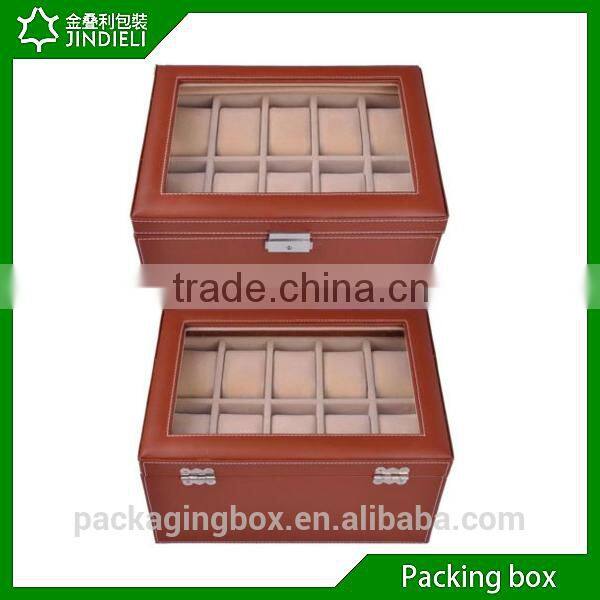 Unique perforated wooden watch display box with drawer glass top