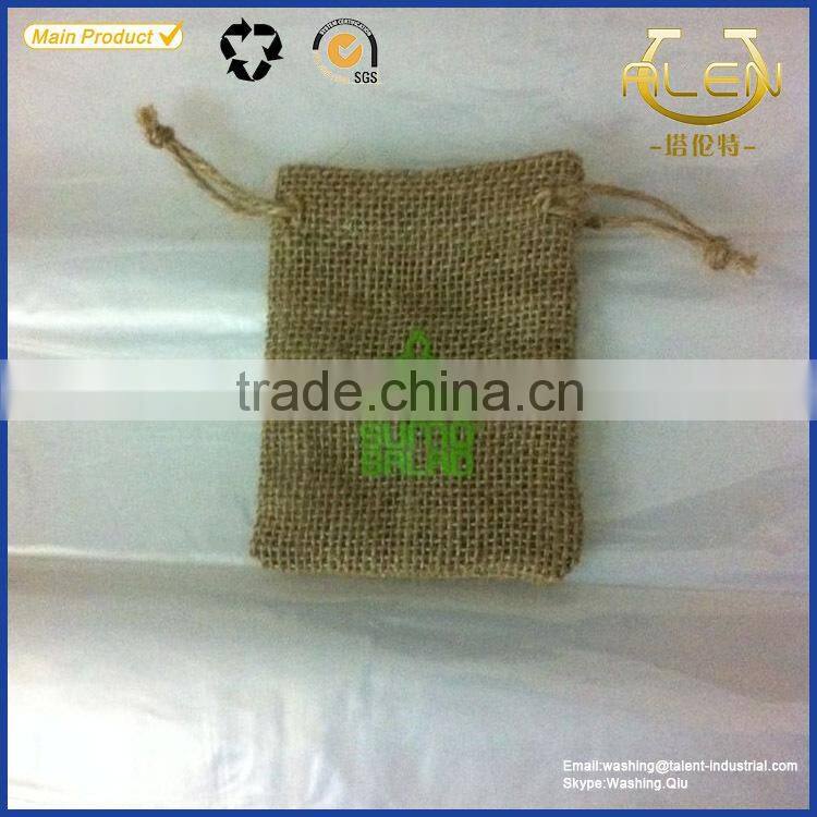 Custom two layers small linen bag, linen drawstring gift bag with red suede inside &red logo for jewelry packing