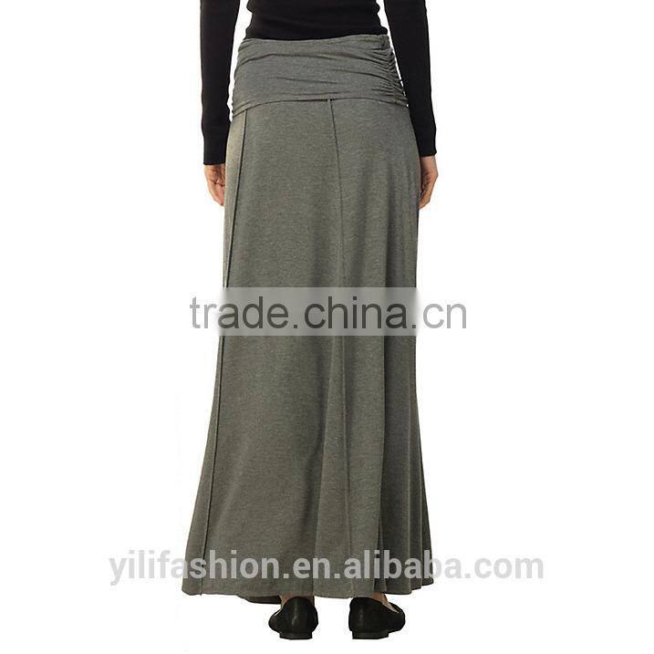 wholesale gathered waistband Heather Charcoal Jersey Maxi Skirt