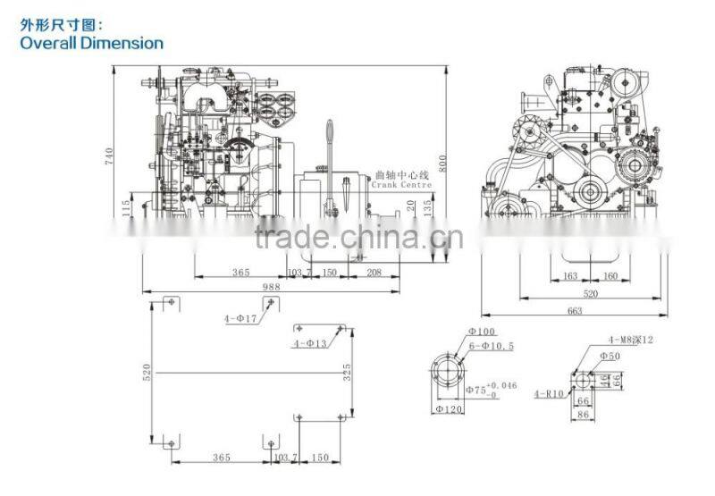Two cylinders electric starting marine diesel engine 28hp ZX2105J