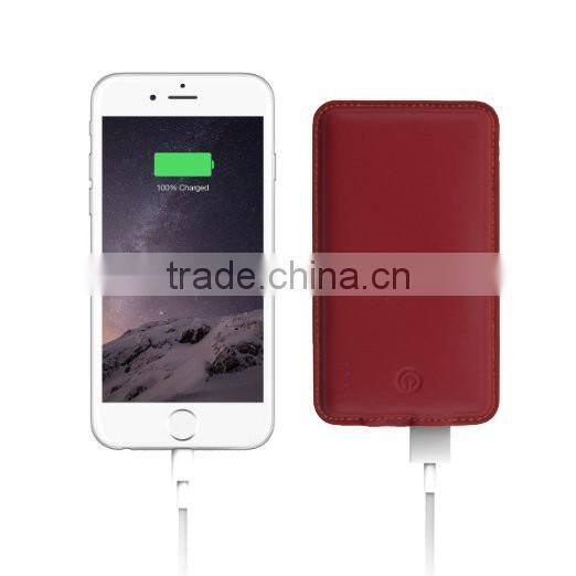 2016 Wholesale new coffee shop ultra thin genuine leather power bank 8000mah with print design