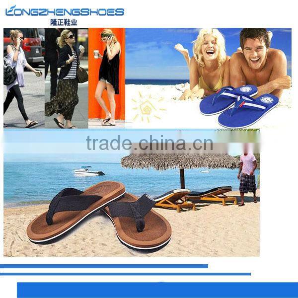 Cotton fabric upper material and beach use recycled rubber flip flops