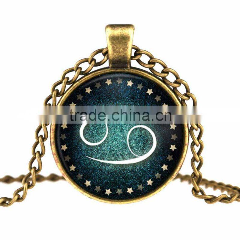 Mysterious Zodiac Glass Cabochon Pendant Necklace Glass&Alloy