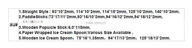 disposable ice cream wood stick with different sizes