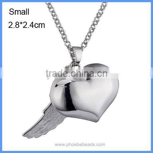 Trendy Jewelry Angel Wing Heart White K Plated Metal Cage Chime Box Sound Ball Pendant Pregnancy Necklaces For Women BAC-M046