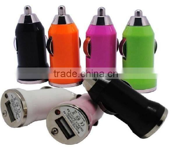 Colorful mini 5V 1A bullet mini car charger adapter with LED