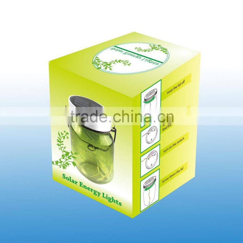 Blue frosted glass solar led light jar for garden decoration