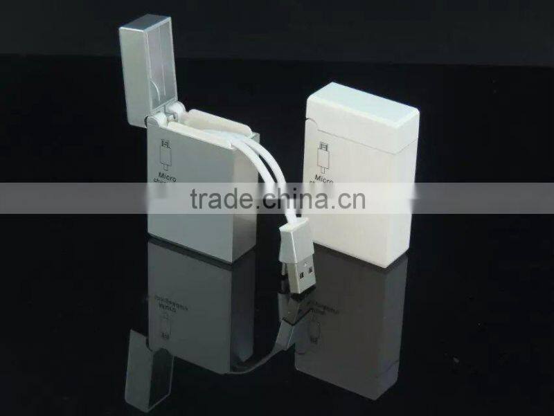 Cigarette Lighter Shape Design Retractable Stowable USB Charger Cable for iPhone5 iPhone6 Android Smartphones