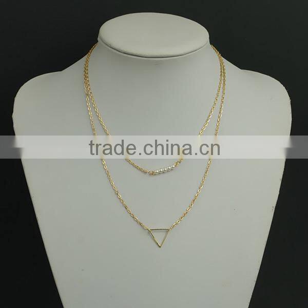 double layers thin simple gold long chain pearl necklace