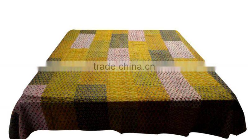 Double Bed Size Colorful Patchwork Kantha Bed Cover Double Bed Size Cotton Fabric Bedspread Fruit Printed Patches
