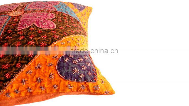 RTHCC-2 Floral theme Kantha Patchwork hot selling Gujarati embroidered cushion cover home decor Jaipur Manufacturer and Exporter