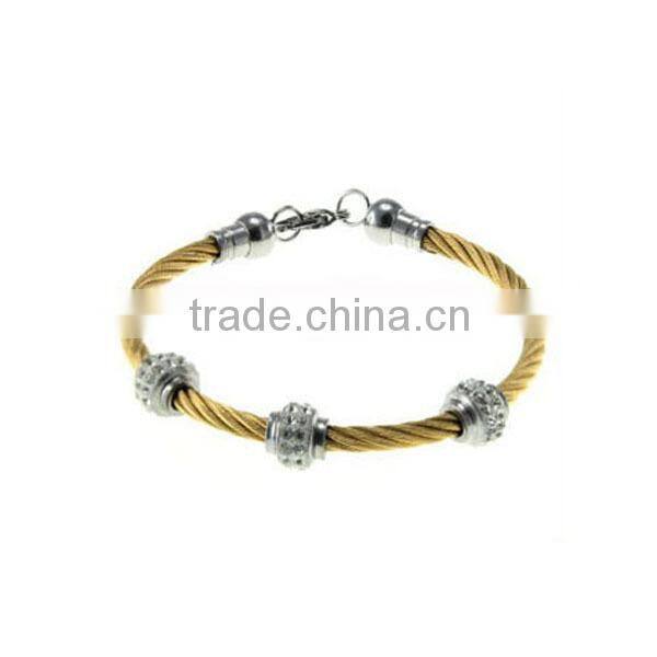 High quality stainless steel cuff bracelet blank cable cuff bracelet twisted cable cuff bracelet with gold cross charms LB8392