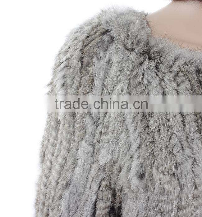 Hand knitted women fur coat knitted fox rabbit fur coat KZ150106