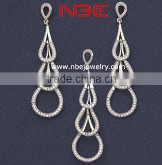 Fashion Wax micro pave setting jewelry set,small prong AAA grade cz quality rhodium wholesale costume silver jewellry set
