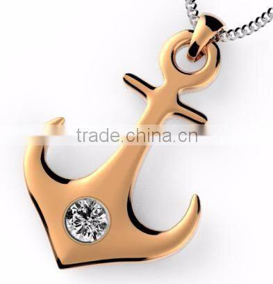 Rose gold Stainless steel girls pendant silver CZ inlay anchor pendant necklace